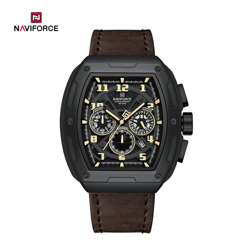 Naviforce NF8053 Brand Watch for Men Chronograph Genuine Leather Fashion Waterproof Quartz