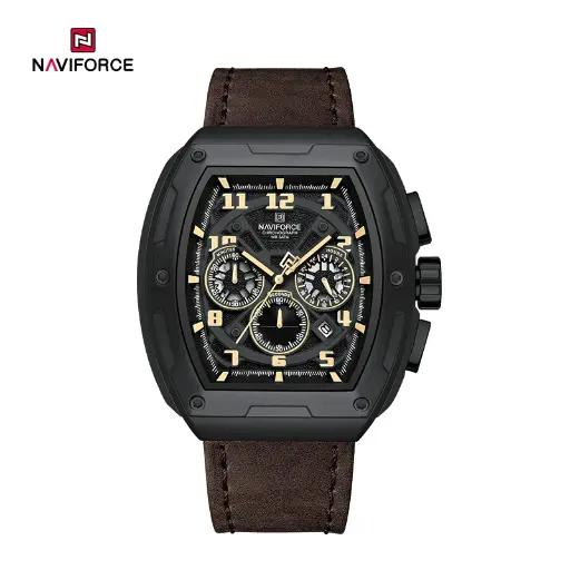 Naviforce NF8053 Brand Watch for Men Chronograph Genuine Leather Fashion Waterproof Quartz