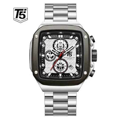 Men's Watch T5 H4110G Chain Chrono Active Original - Silver , 4.7cm - ساعة يد رجالية أصلية T5